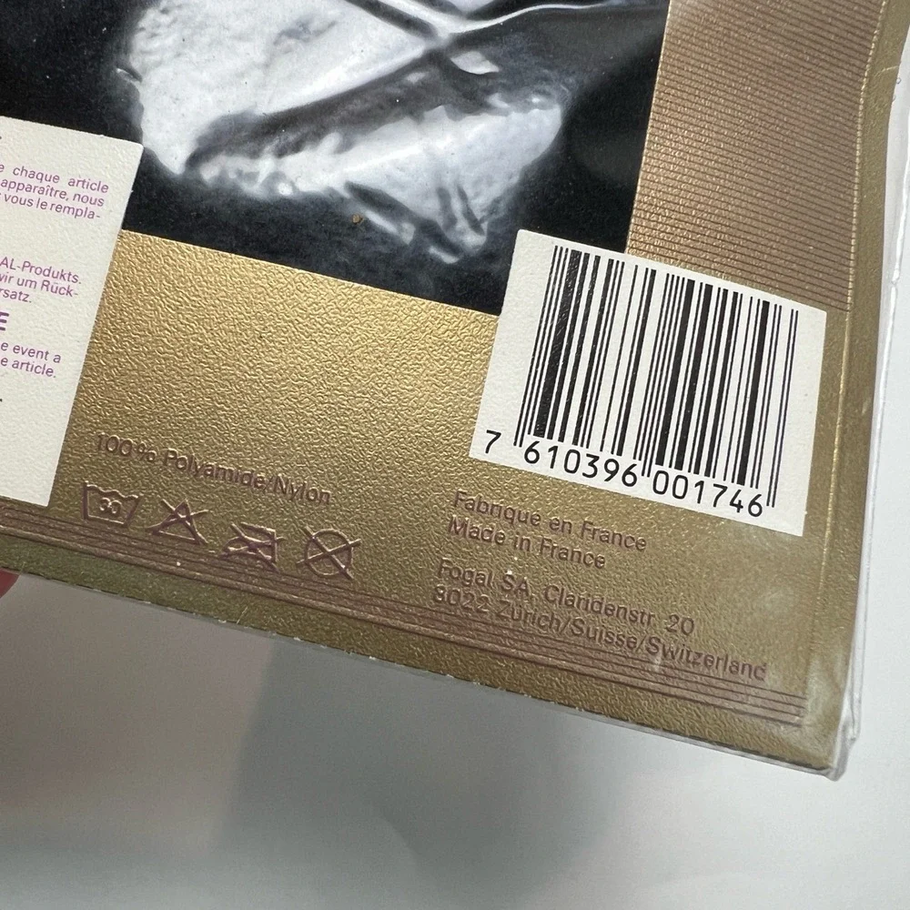 Fogal Size‎ Medium Flou Doux 174 Pantyhose Fine Fishnet Sheer Noir Black NWT